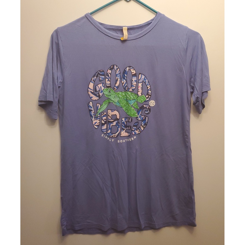 Simply Southern Graphic Good‎ Vibes T-Shirt Women's Size Medium Purple